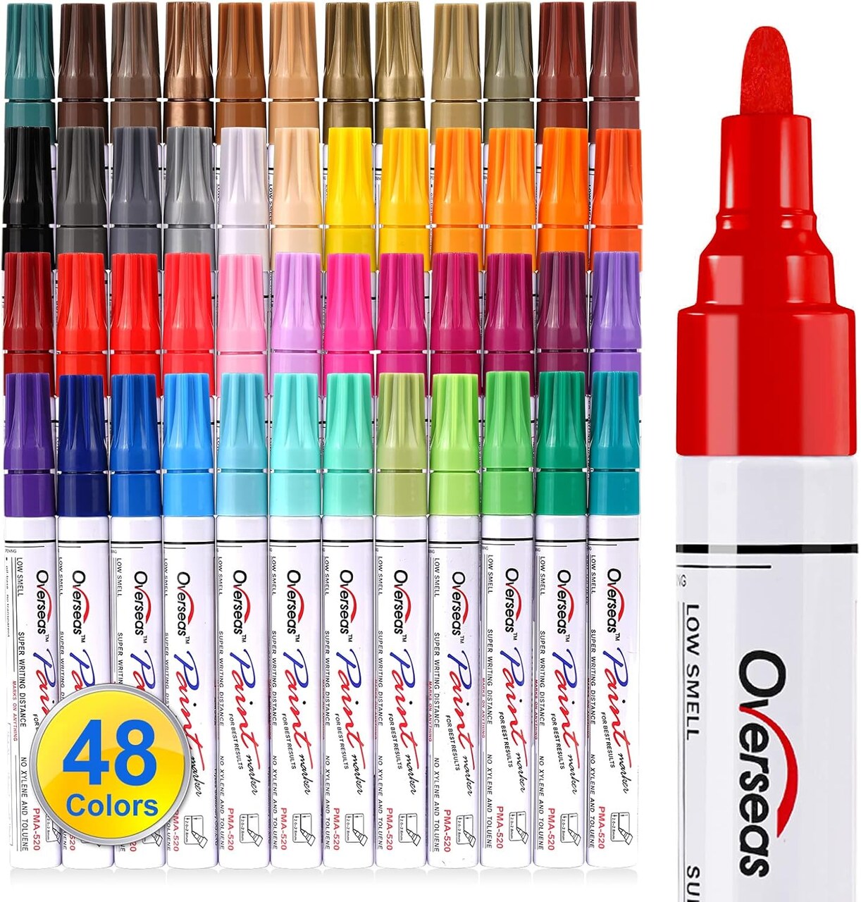 Paint Marker Pens - 48 Colors Permanent Oil Based Paint Markers, Medium Tip, Quick Dry and Waterproof Assorted Color Marker